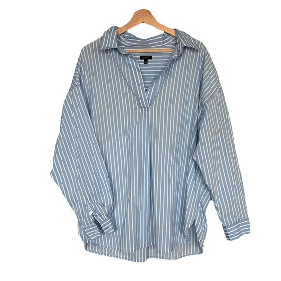Talbots Womens Size 1X Striped Fisherman Shirt Tunic Blue Coastal Preppy Capsule - Picture 1 of 11